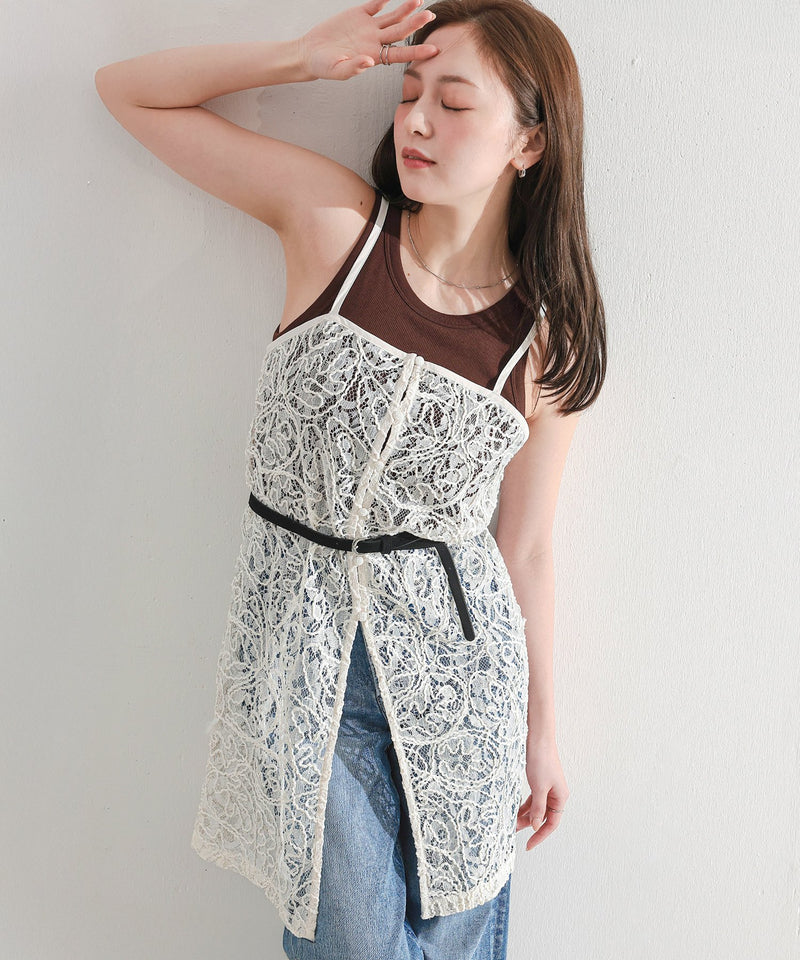 【総レースで映えるレイヤード】レースキャミソールビスチェ