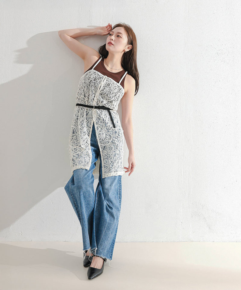【総レースで映えるレイヤード】レースキャミソールビスチェ