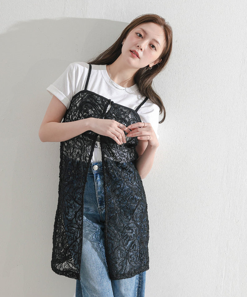 【総レースで映えるレイヤード】レースキャミソールビスチェ