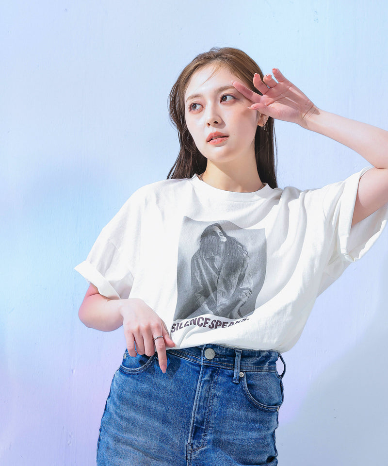【こなれ感をプラスする主役トップス】 フォトプリント ロゴ Tシャツ 半袖 オーバーサイズ カットソー 春夏 カジュアル モノトーン 韓国ファッション