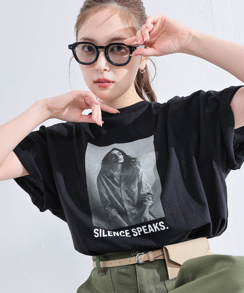 【こなれ感をプラスする主役トップス】 フォトプリント ロゴ Tシャツ 半袖 オーバーサイズ カットソー 春夏 カジュアル モノトーン 韓国ファッション