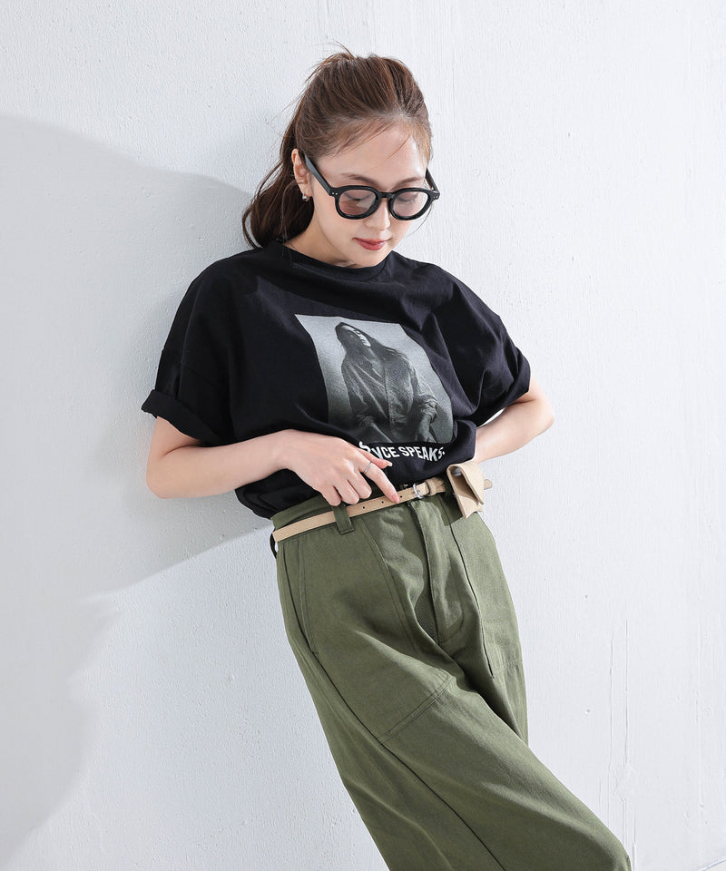 【こなれ感をプラスする主役トップス】 フォトプリント ロゴ Tシャツ 半袖 オーバーサイズ カットソー 春夏 カジュアル モノトーン 韓国ファッション