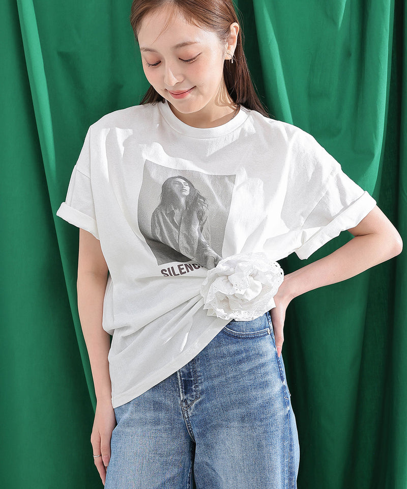 【こなれ感をプラスする主役トップス】 フォトプリント ロゴ Tシャツ 半袖 オーバーサイズ カットソー 春夏 カジュアル モノトーン 韓国ファッション