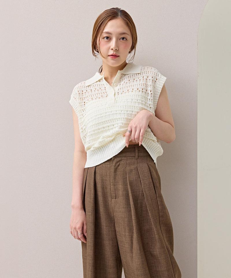 【脚長見え×スタイルアップ】スラブツイード タックワイドパンツ セットアップ対応
