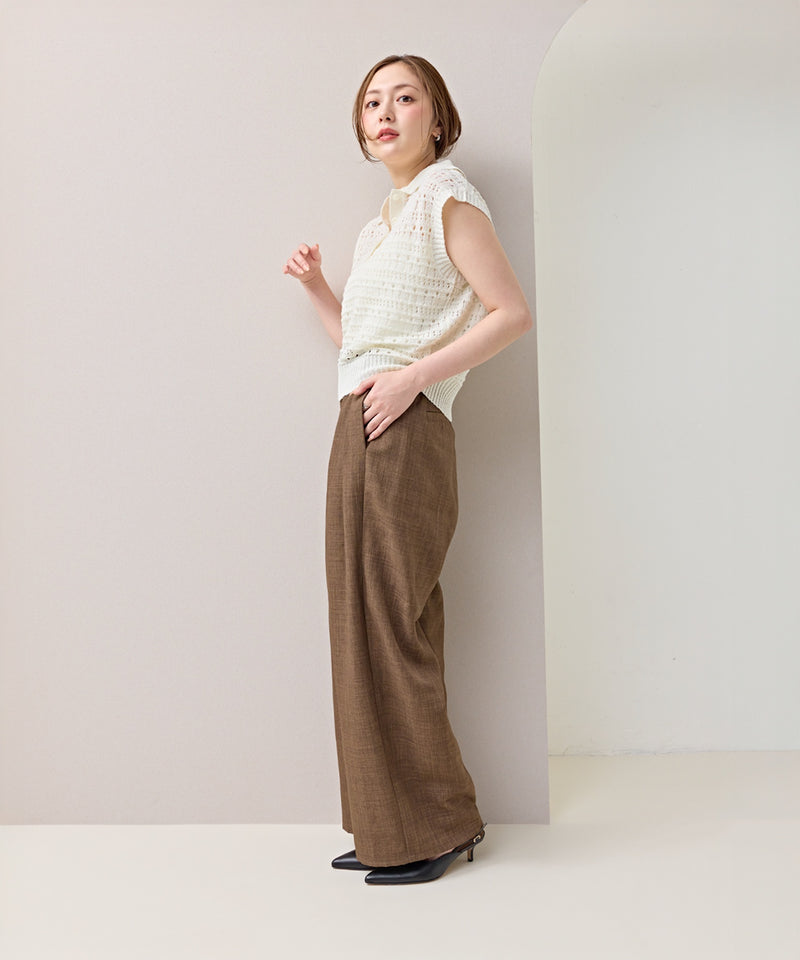 【脚長見え×スタイルアップ】スラブツイード タックワイドパンツ セットアップ対応