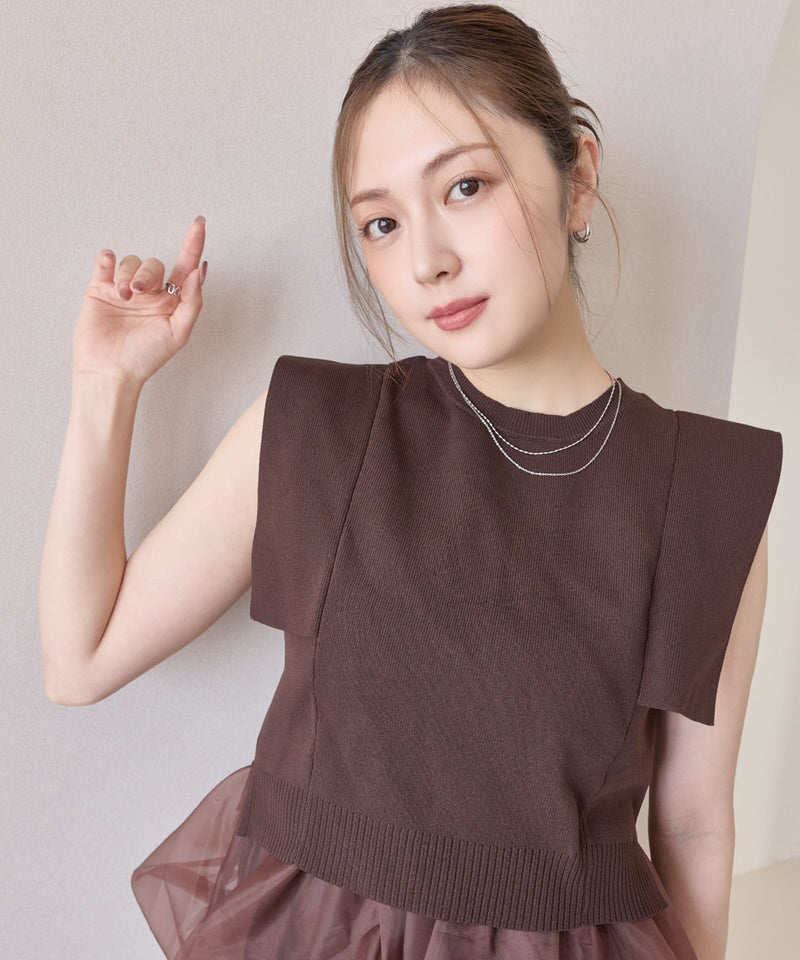 【レイヤードが楽しめる2点セット】ペプラムバルーンキャミソール ドッキング ニット