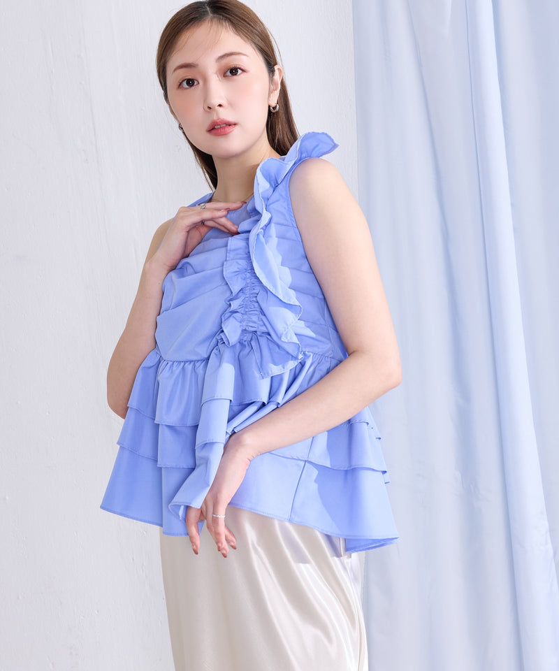 【一枚で華やかさが完成する】フリルギャザーティアードブラウス