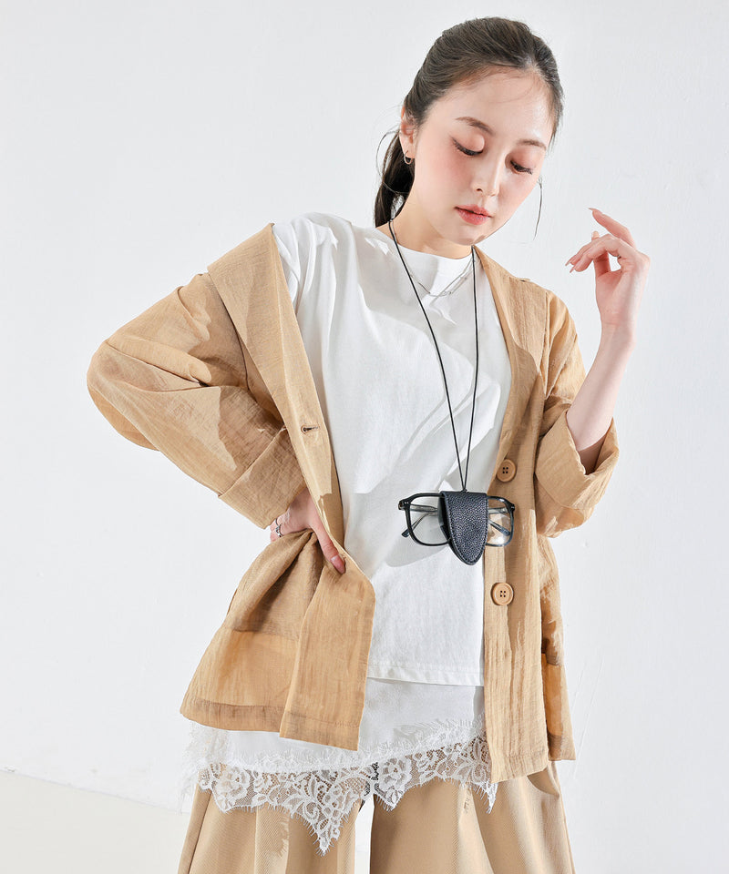 【コーデに迷わない】サテン レース レイヤード Tシャツ 半袖