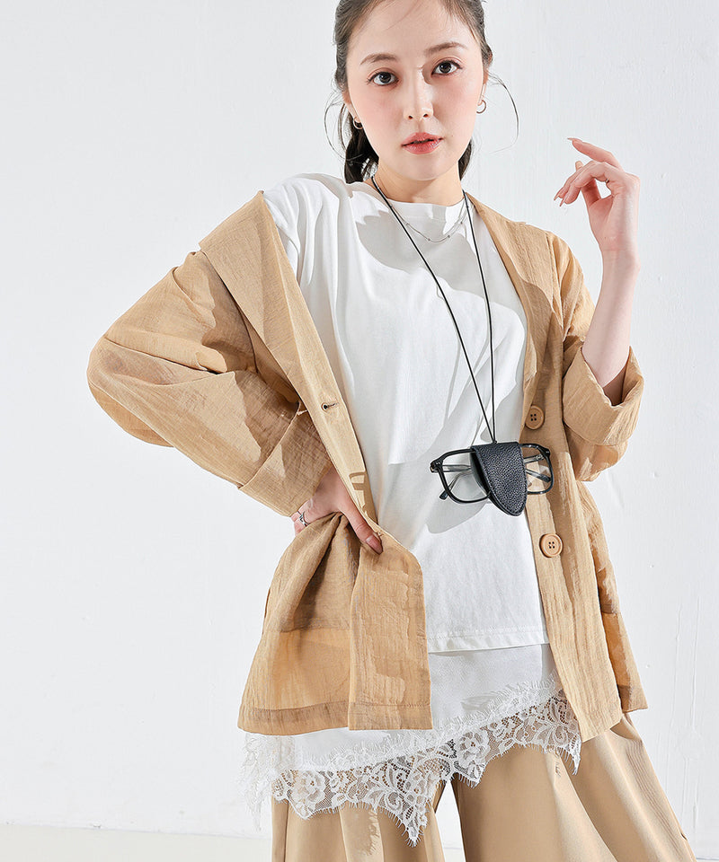 【コーデに迷わない】サテン レース レイヤード Tシャツ 半袖