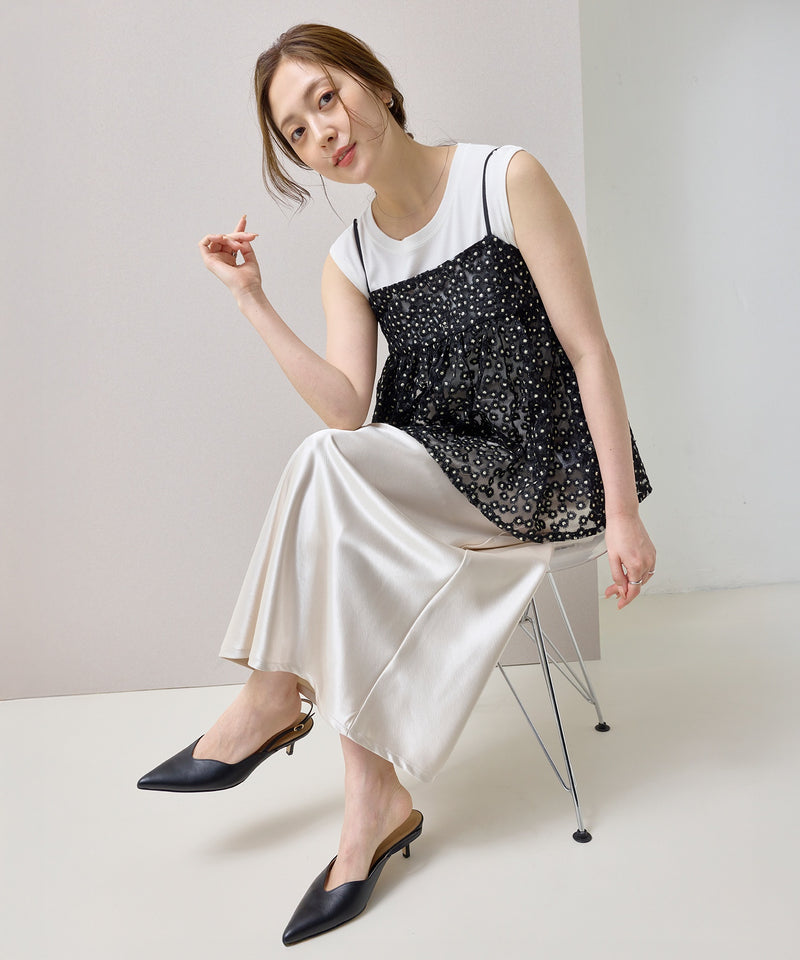 【華やかさをひとさじ】チュールフラワー刺繍キャミソールビスチェ