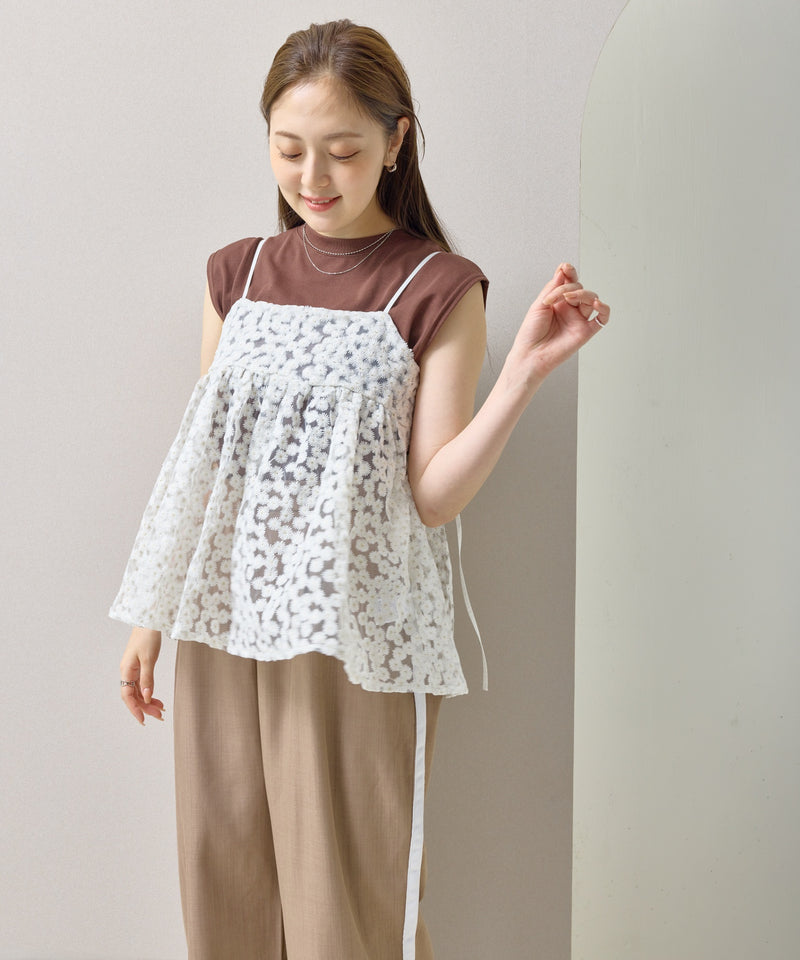 【華やかさをひとさじ】チュールフラワー刺繍キャミソールビスチェ