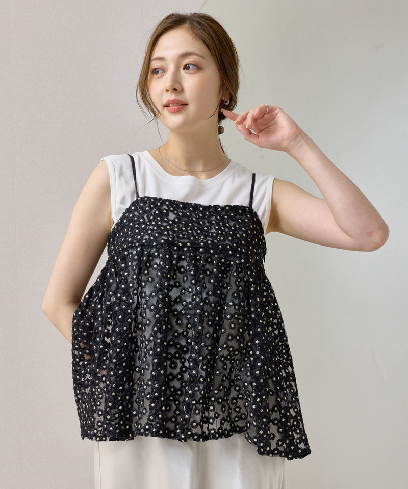 【華やかさをひとさじ】チュールフラワー刺繍キャミソールビスチェ