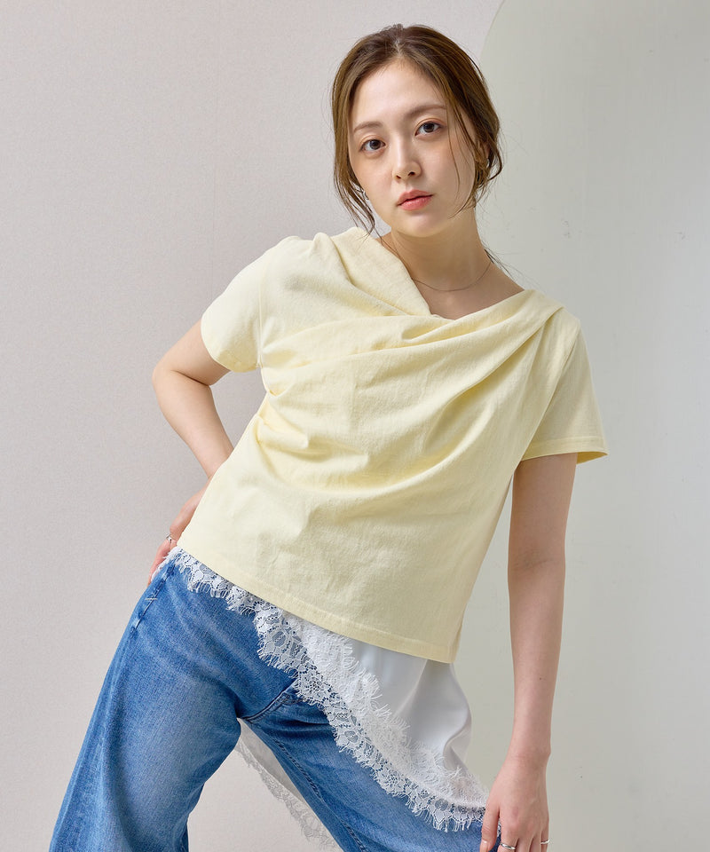 【ヘルシーな色気を纏う】ドレープデザイン半袖Tシャツ