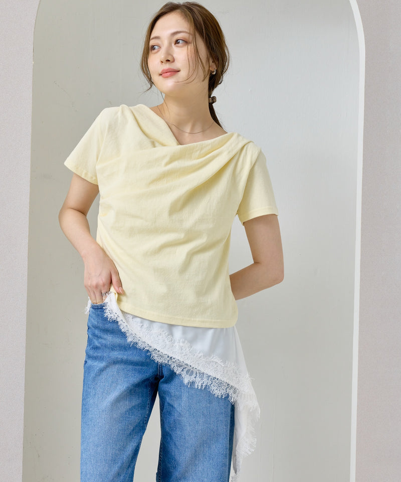 【ヘルシーな色気を纏う】ドレープデザイン半袖Tシャツ