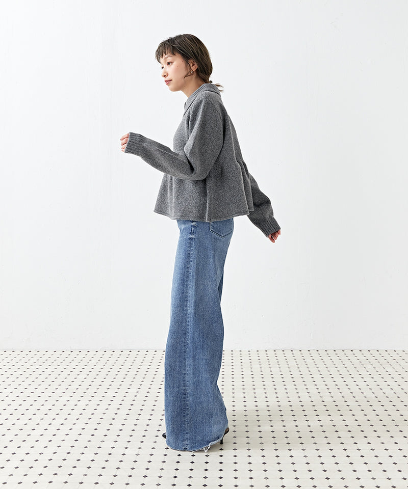 【ふんわり可愛いを叶える】襟付きペプラムニットトップス