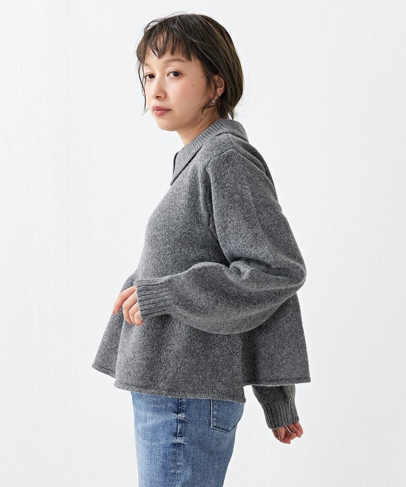 【ふんわり可愛いを叶える】襟付きペプラムニットトップス