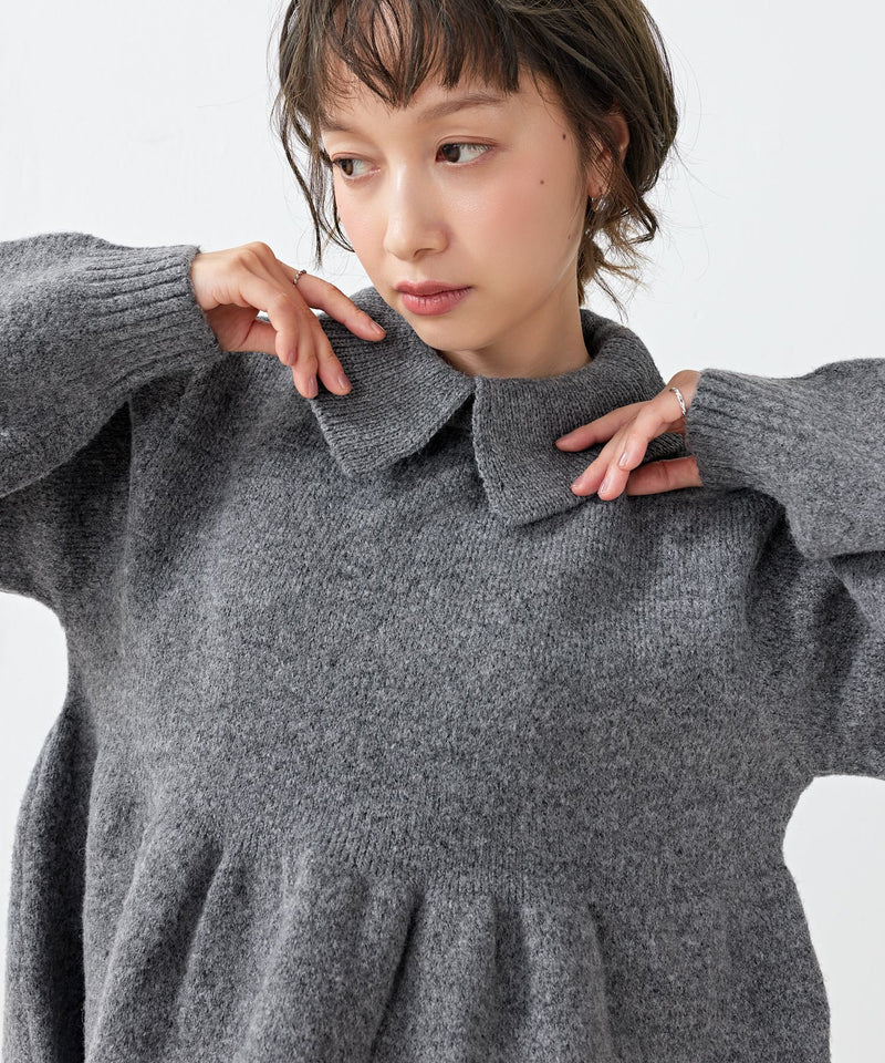 【ふんわり可愛いを叶える】襟付きペプラムニットトップス