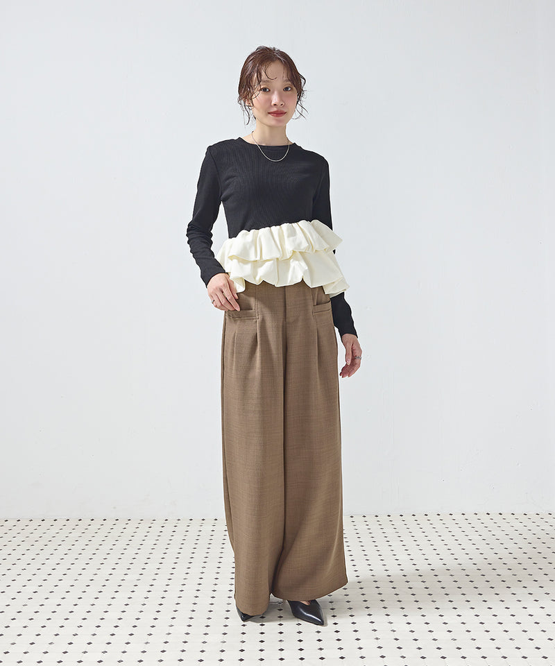 【大人可愛いシルエット】カットリブバルーンペプラムプルオーバー