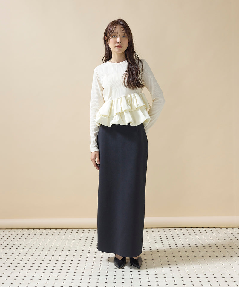 【大人可愛いシルエット】カットリブバルーンペプラムプルオーバー