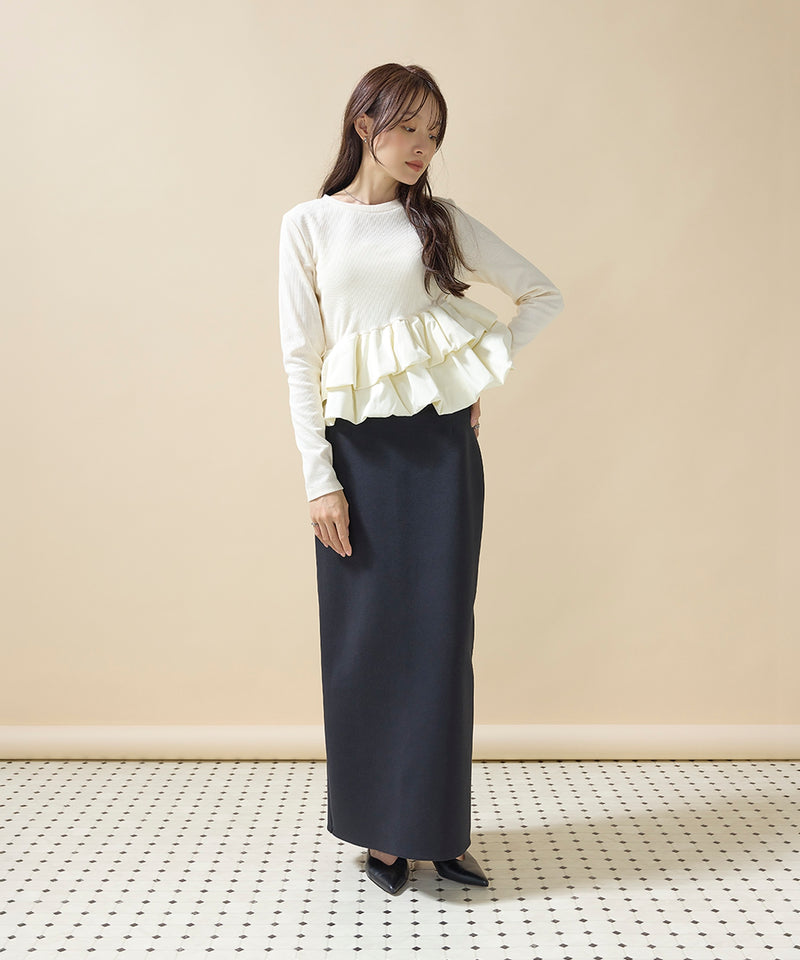 【大人可愛いシルエット】カットリブバルーンペプラムプルオーバー