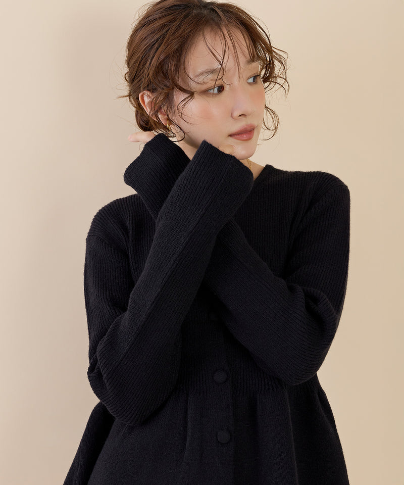 【甘さ控えめで大人可愛い】クルーネックレース付きペプラムカーディガン