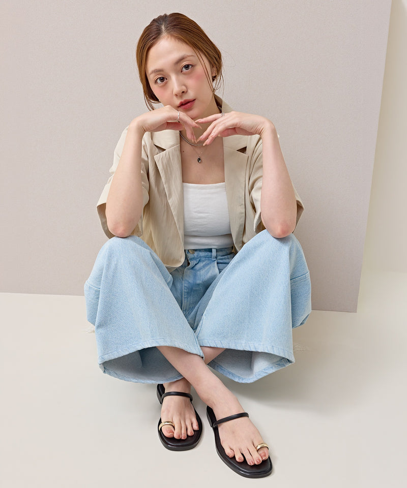 タック入り デニム ワイドパンツ