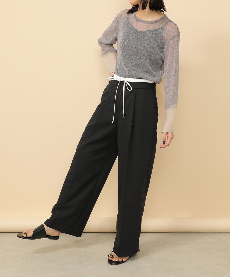 袖シアーラメ ベーシックカットソー トップス