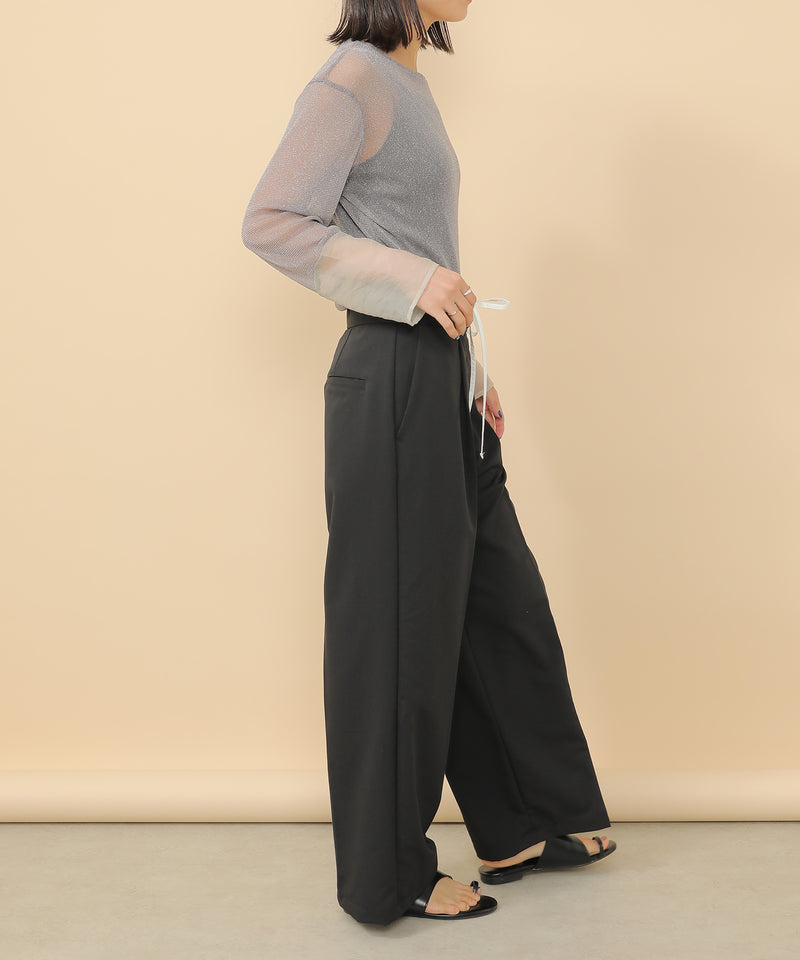 袖シアーラメ ベーシックカットソー トップス