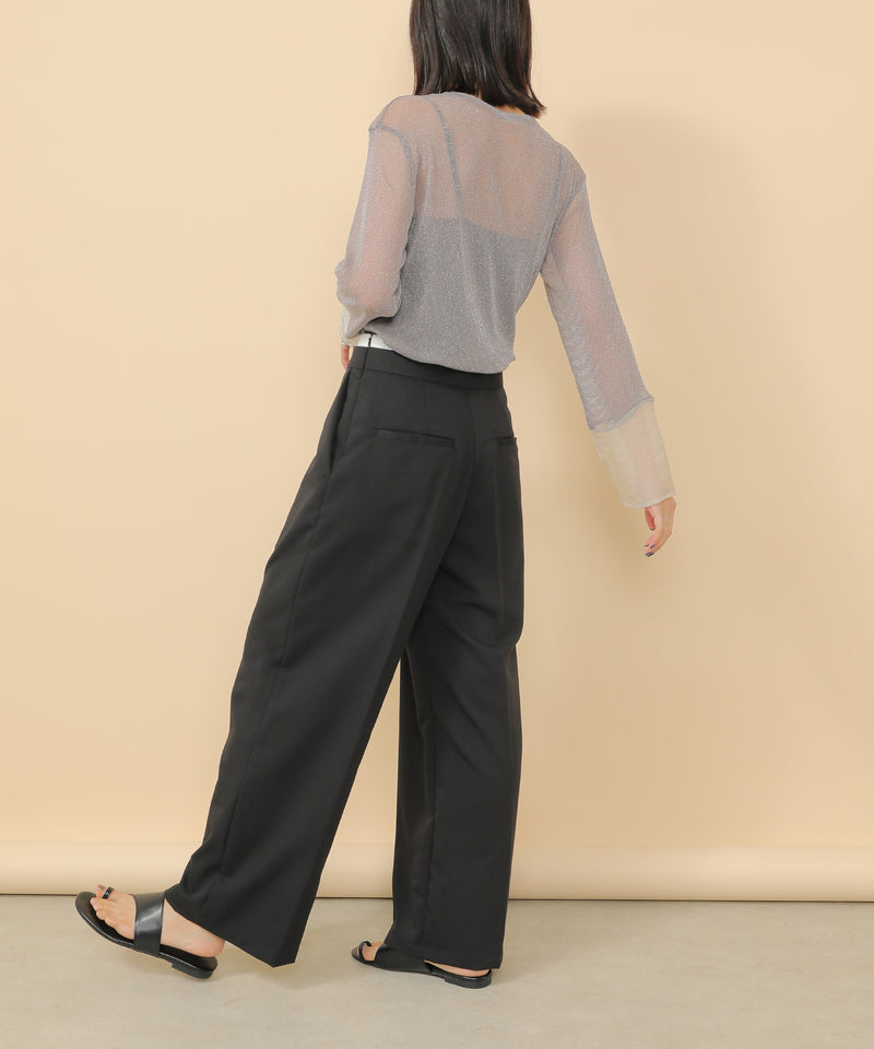 袖シアーラメ ベーシックカットソー トップス