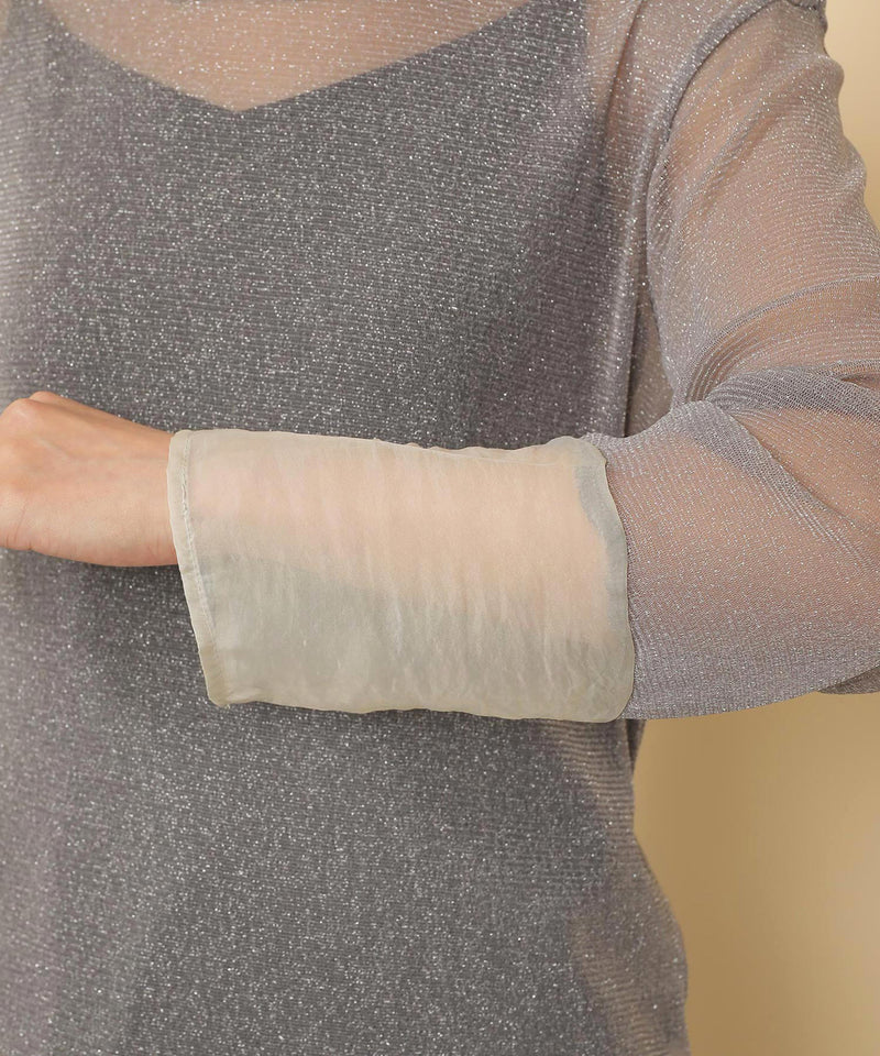 袖シアーラメ ベーシックカットソー トップス