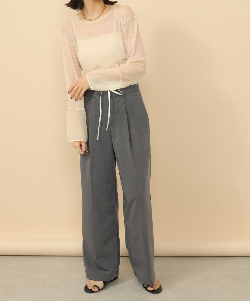 袖シアーラメ ベーシックカットソー トップス