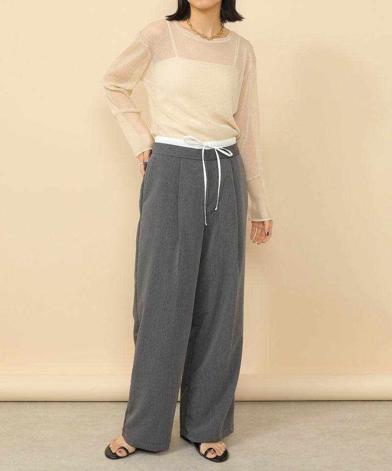 袖シアーラメ ベーシックカットソー トップス