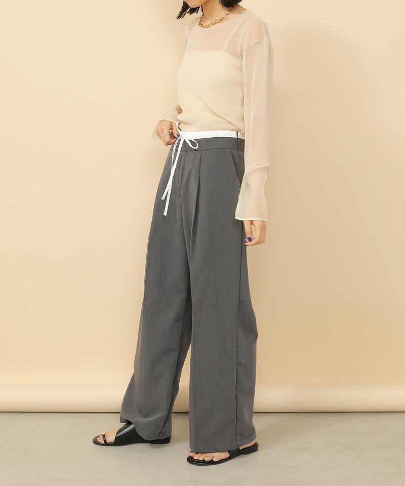 袖シアーラメ ベーシックカットソー トップス