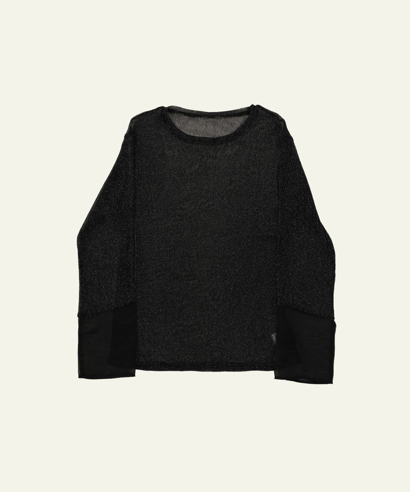 袖シアーラメ ベーシックカットソー トップス