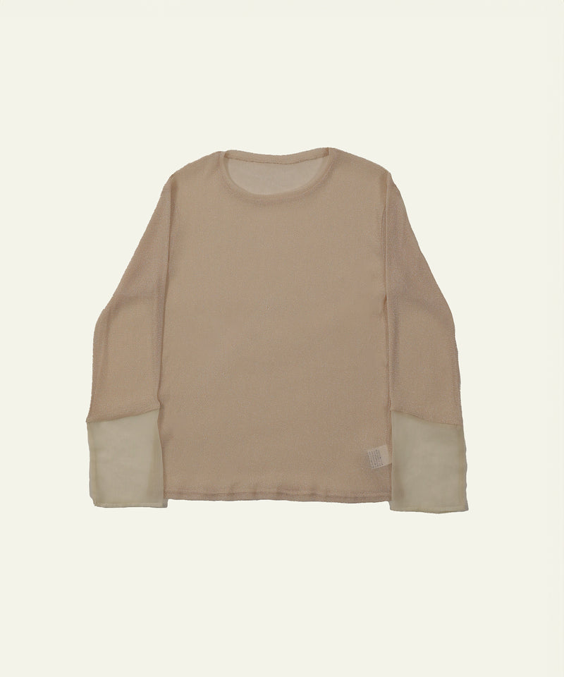 袖シアーラメ ベーシックカットソー トップス