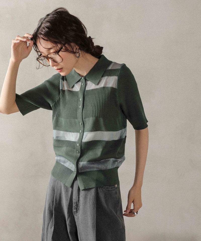 シアーミックス編み ニット 半袖