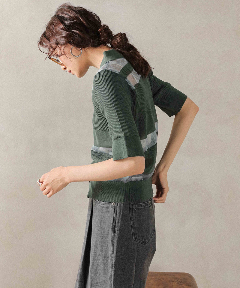 シアーミックス編み ニット 半袖