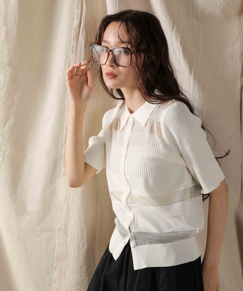 シアーミックス編み ニット 半袖