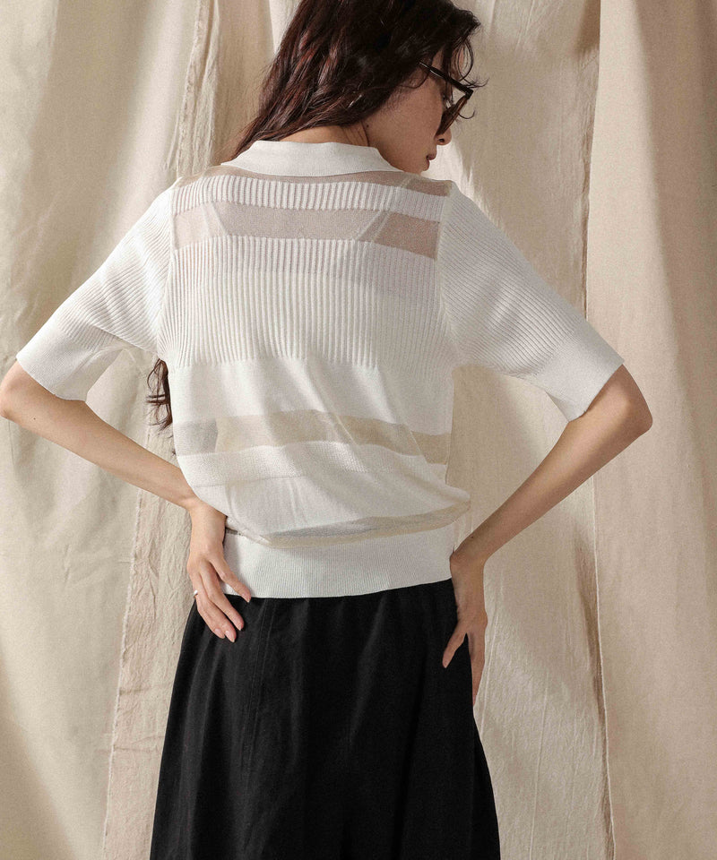シアーミックス編み ニット 半袖