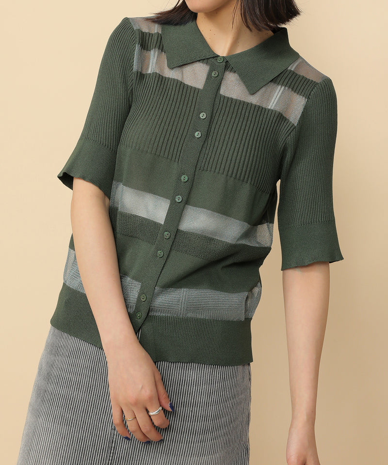 シアーミックス編み ニット 半袖