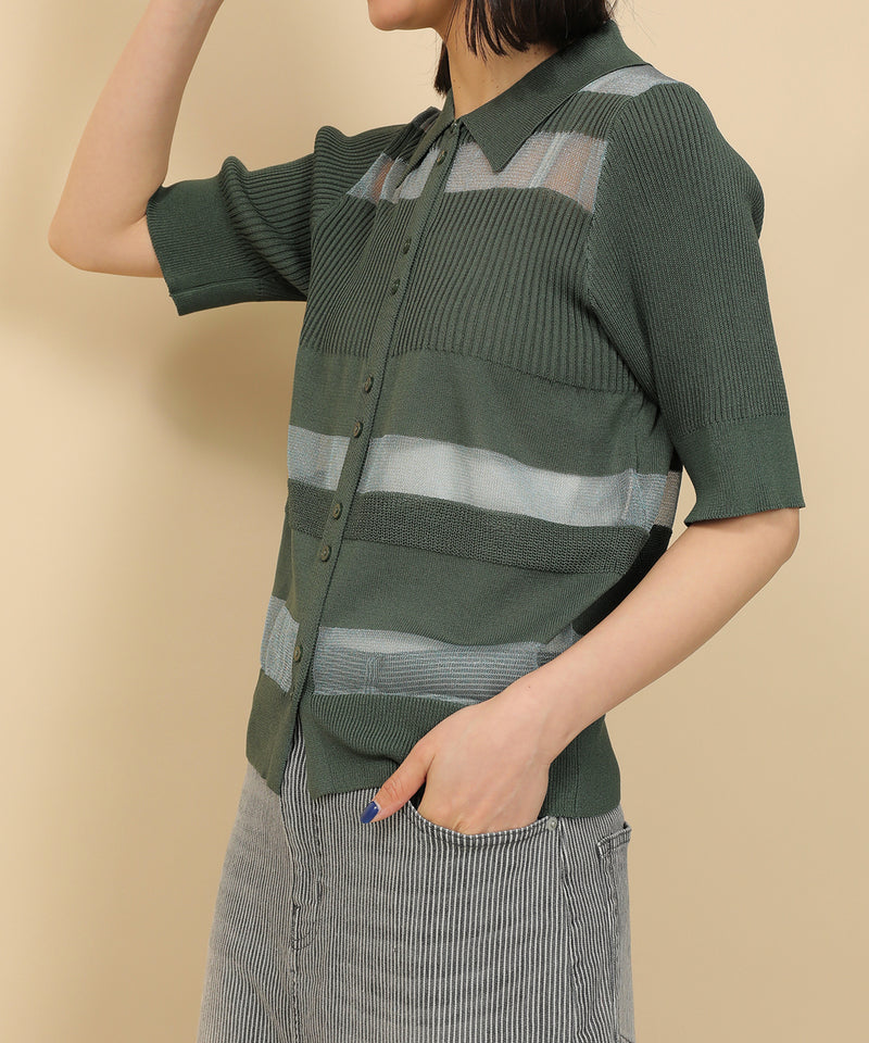 シアーミックス編み ニット 半袖