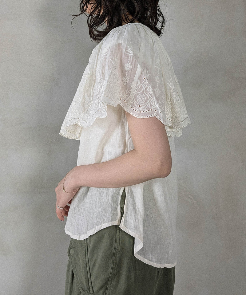 コットンレースビッグカラーブラウス