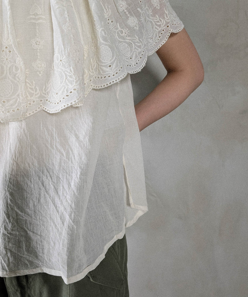 コットンレースビッグカラーブラウス