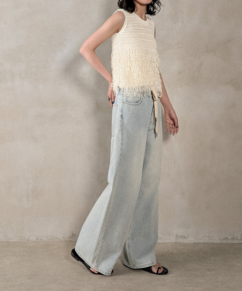 ループフリンジニットノースリーブベスト