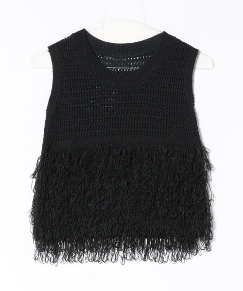 ループフリンジニットノースリーブベスト
