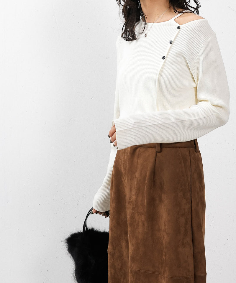 【上品に肌がのぞいて女っぽさが香る】ショルダースリットニットトップス