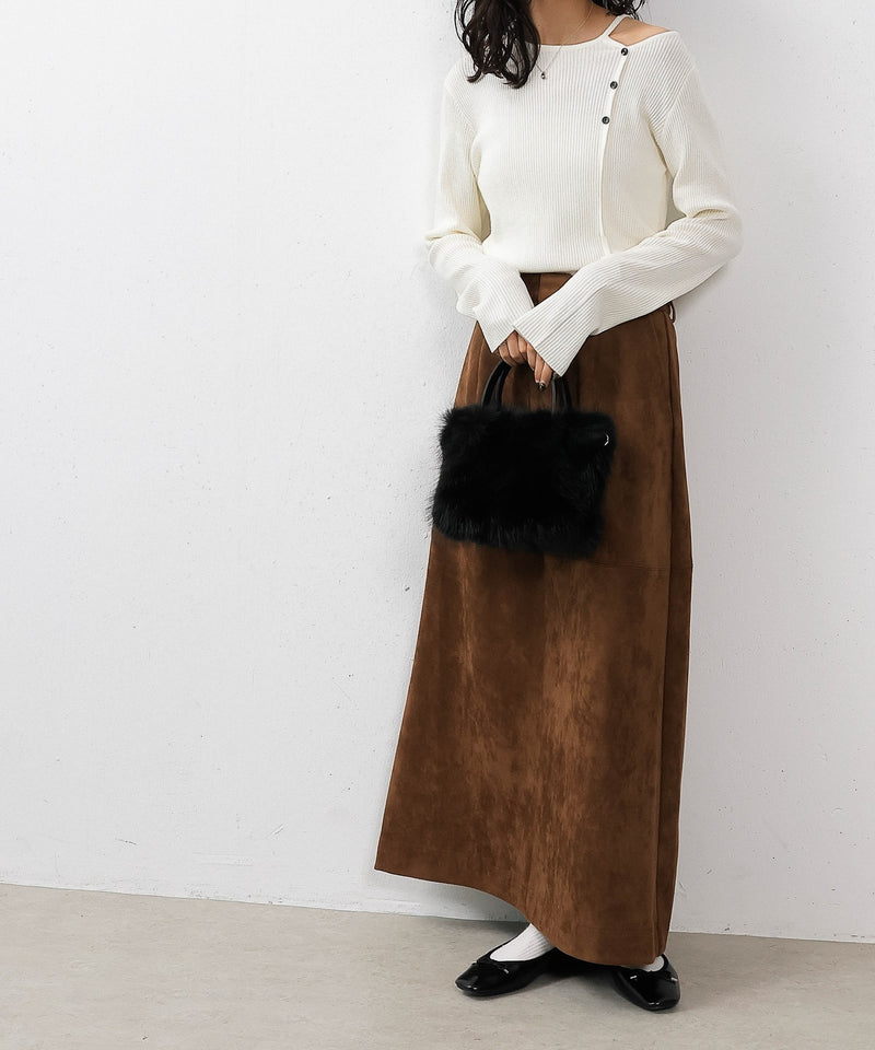 【上品に肌がのぞいて女っぽさが香る】ショルダースリットニットトップス