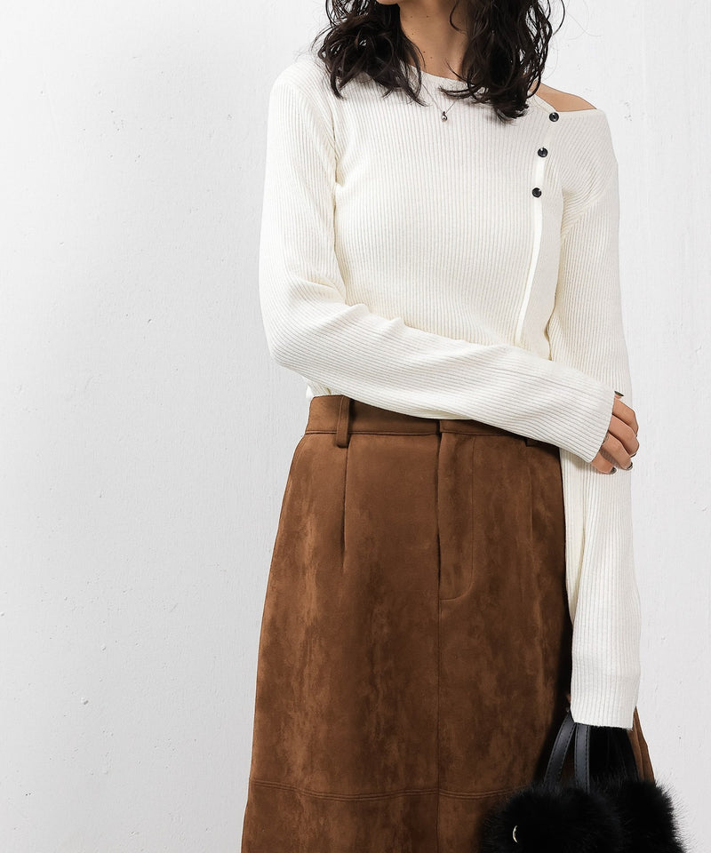 【上品に肌がのぞいて女っぽさが香る】ショルダースリットニットトップス