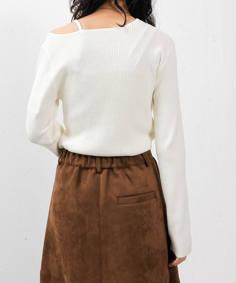 【上品に肌がのぞいて女っぽさが香る】ショルダースリットニットトップス