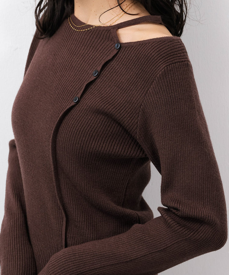 【上品に肌がのぞいて女っぽさが香る】ショルダースリットニットトップス